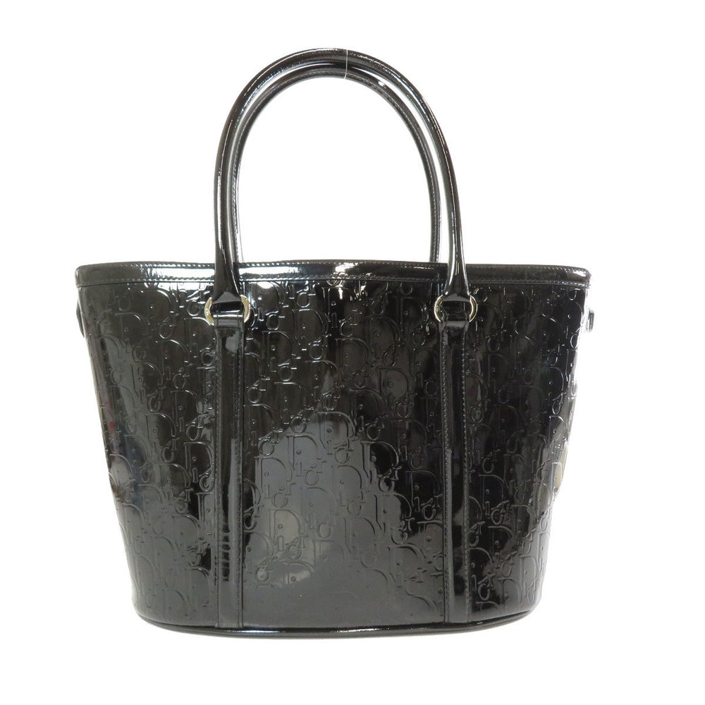Christian Dior Trotter Pattern Tote Bag Patent Leather Black